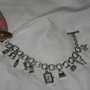 BURBERRY SIGNATURE CHARM BRACELET 925 WATCH BU5200  STERLING 11 ENGLISH CHARMS